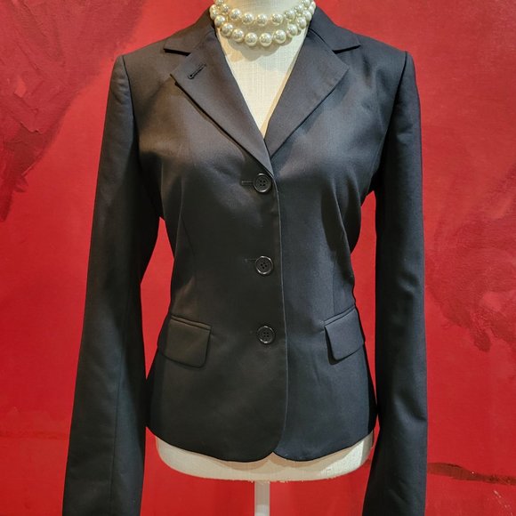 LK Bennett London Black Wool Blend 3-Button Blazer Jacket Size 8 - Picture 2 of 8